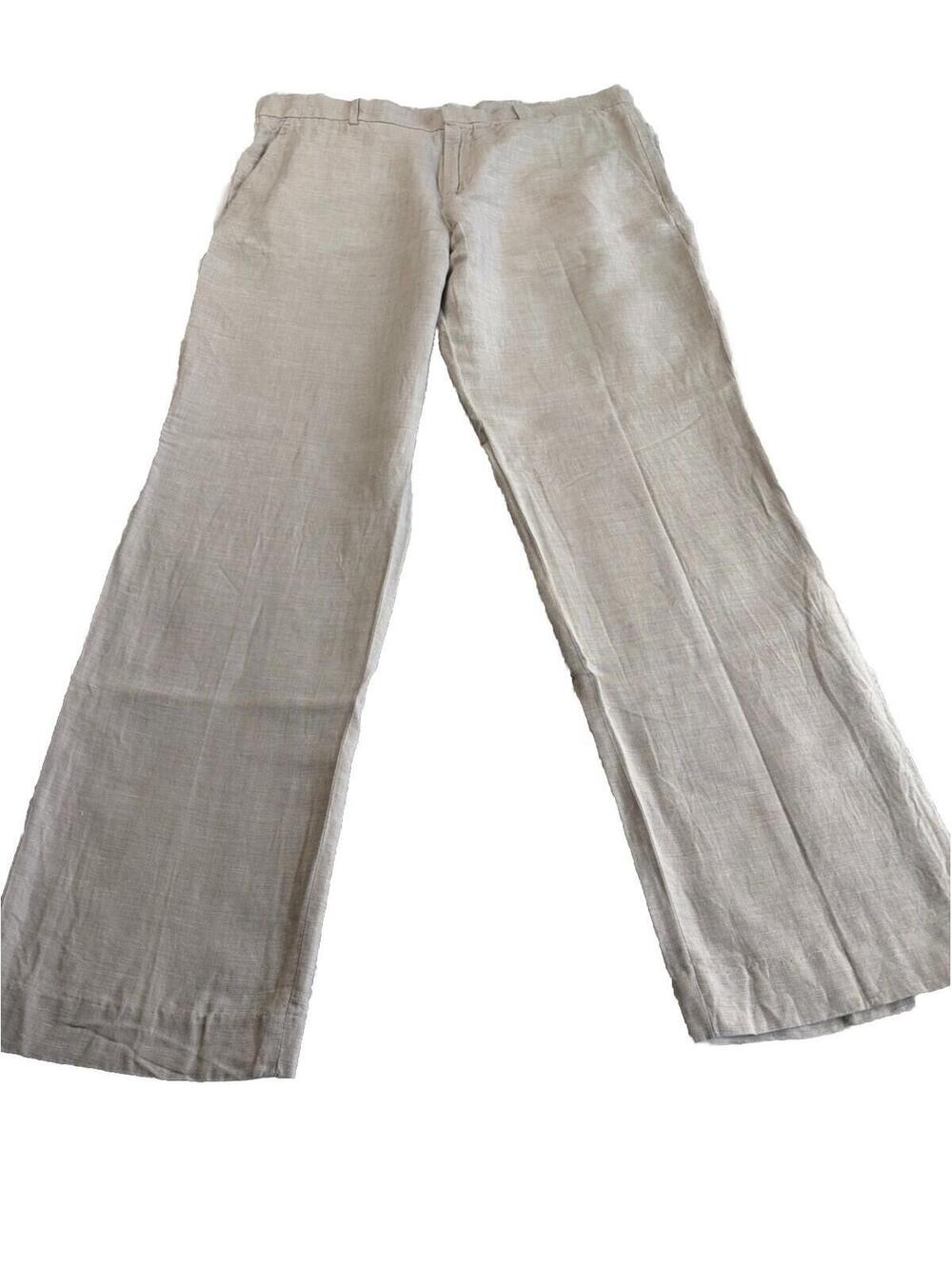 Perry Ellis Pants Mens 36x32.5 Chino Linen Blend Flat Front Off White